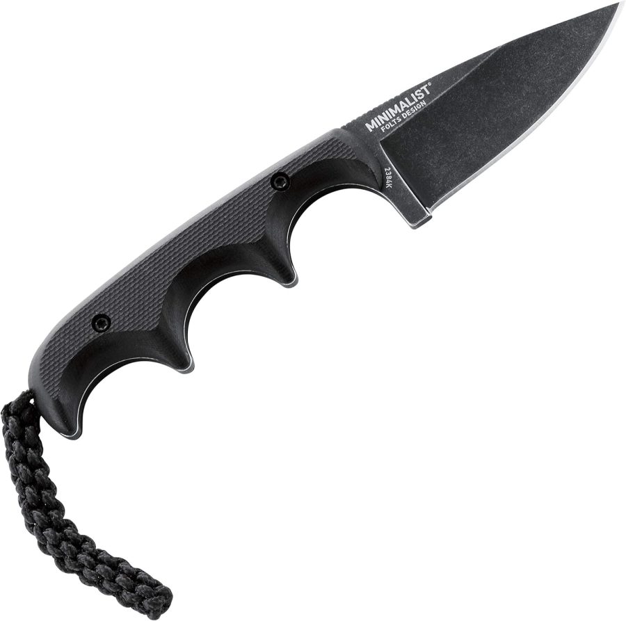 CRKT Compact Fixed Blade Knife: Minimalist Black Drop Point, Folts Utility Knife with Stonewashed Blade, G10 Handle and Nylon Sheath 2384K